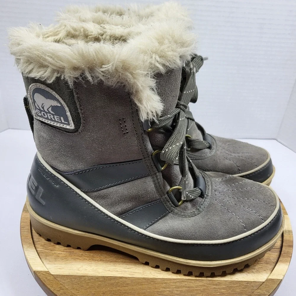 Sorel Tivoli II Women's Winter Snow Boots Waterproof Suede Faux Fur‎ Grey Size 6
